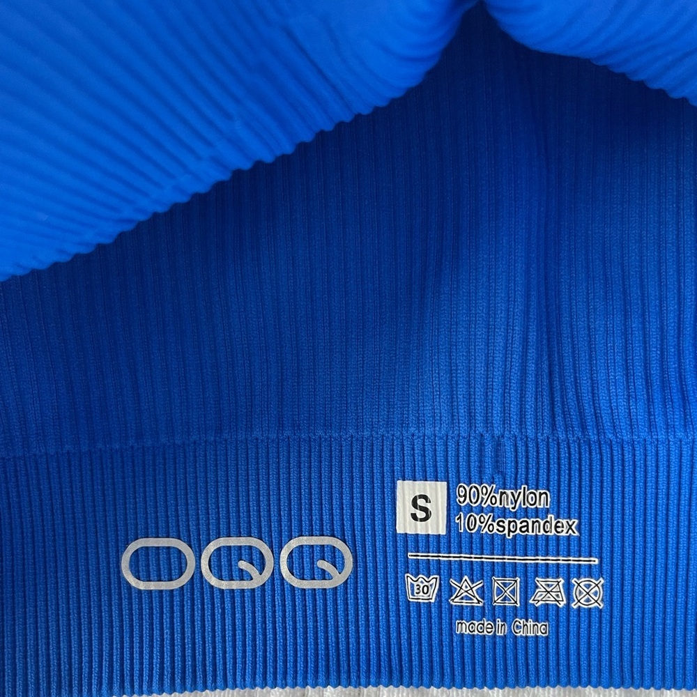 💙OQQ Sports Bra Top Bundle Cobalt Blue Padded Cream One Shoulder Ribbed Small - Picture 9 of 12